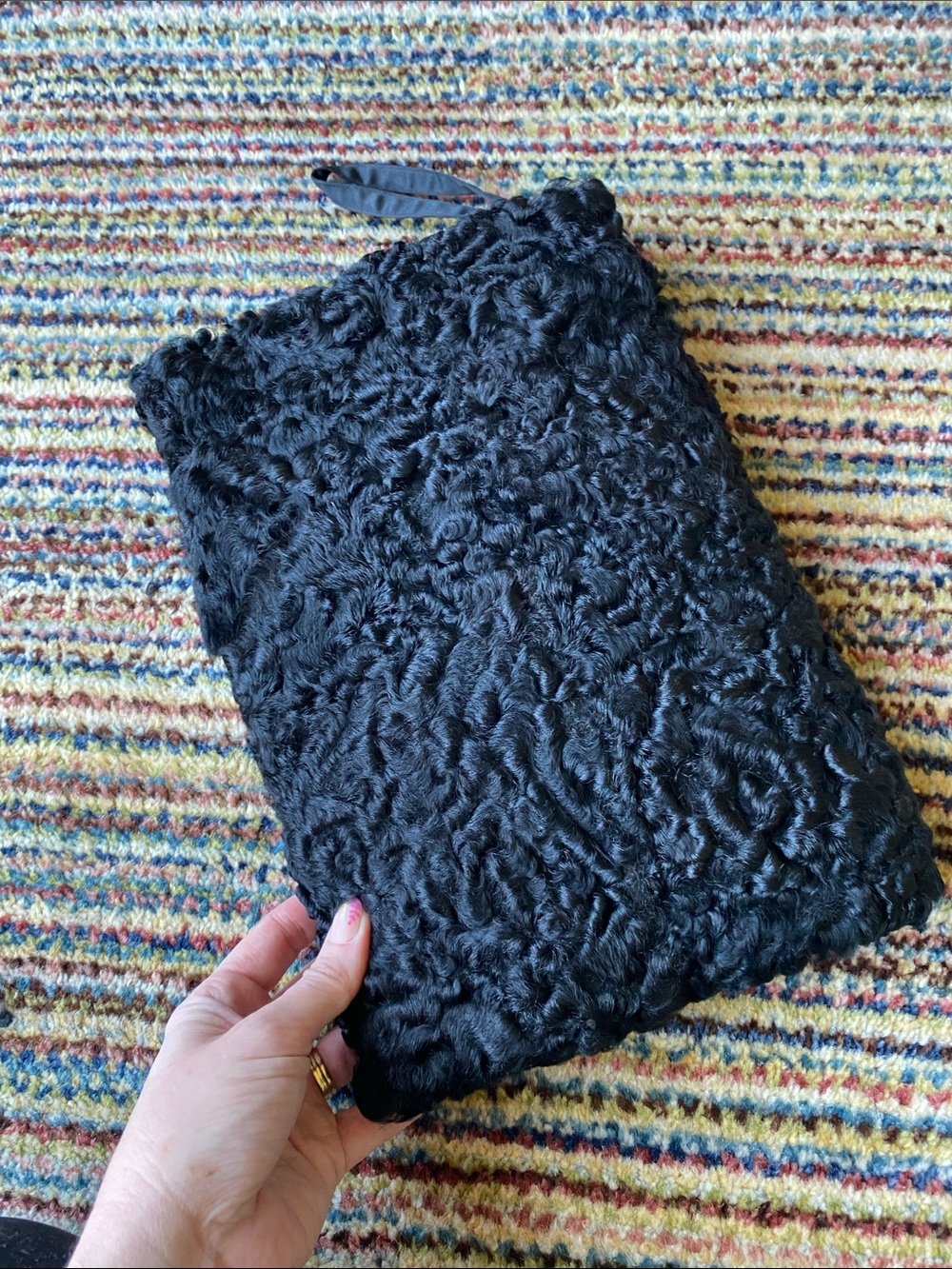 Vintage Persian Lamb Fur Hand Muff Black 1940s Style Old Hollywood